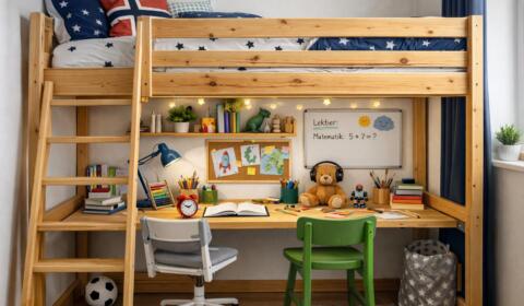 Højseng med skrivebord